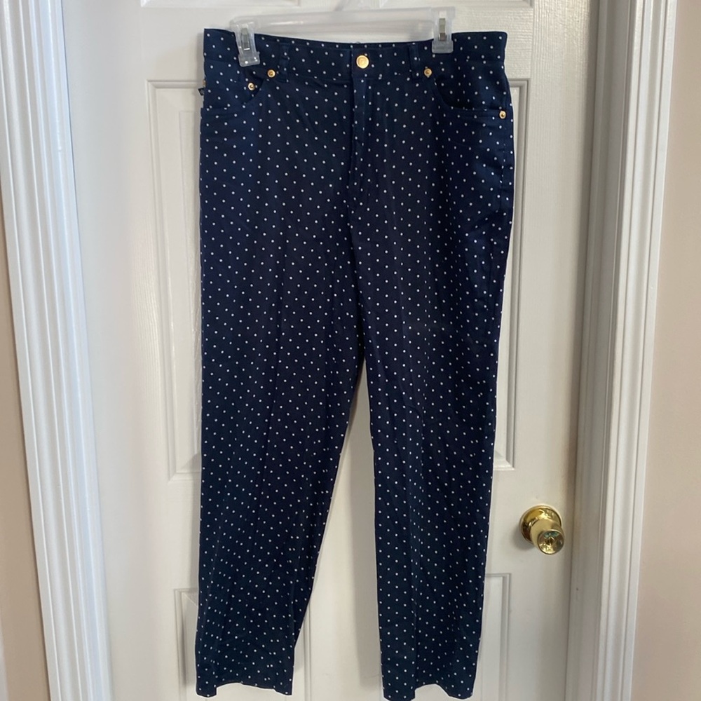 Lauren Ralph Lauren Navy & White Polka Dot Pants